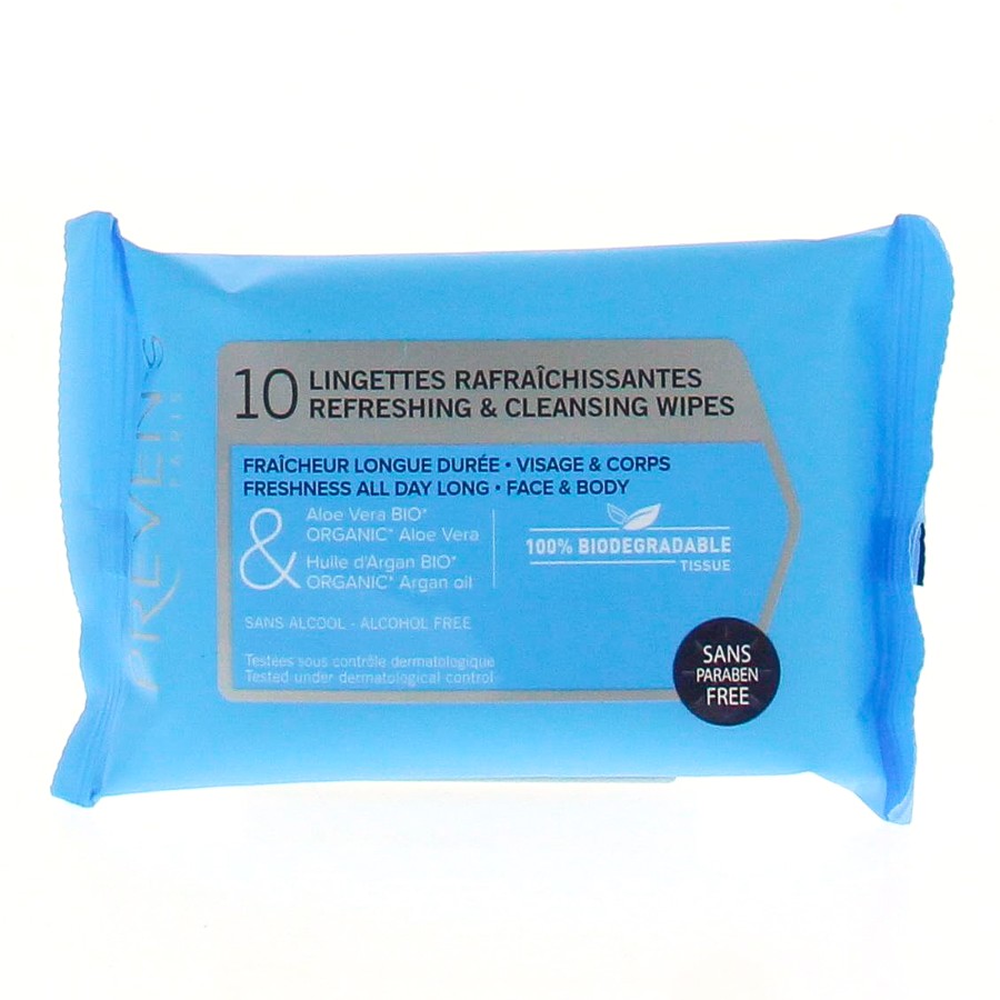 Lingettes rafraîchissantes x10 Visage et corps Preven's