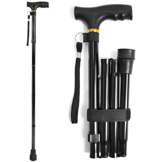 Folding Walking Cane for Men Women, Portable Cane with T-Handle, Adjustable Height