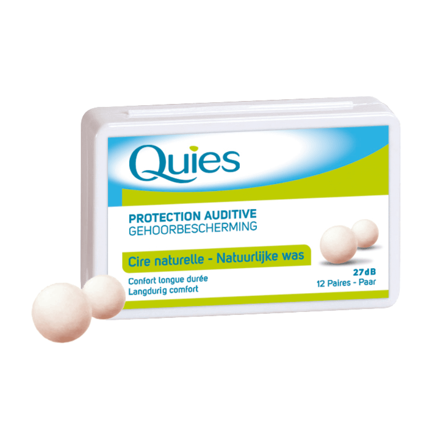 Quies Protection auditive cire naturelle Quies, boîte de 12 paires