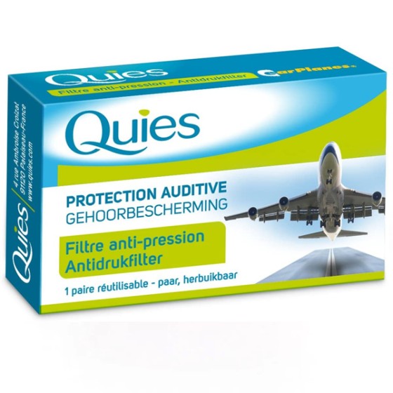 Quies - Protection Auditive EarPlanes - Filtre anti-pression - Adulte boite de 1 paire réutilisable